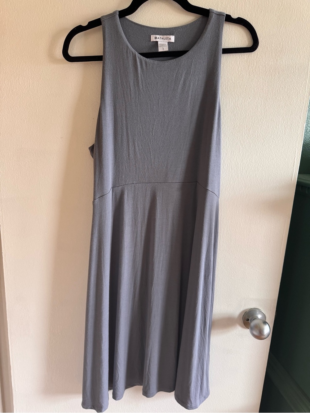 Athleta Santorini Thera Dress Size Large Coastline Blue Gray Flowy Cute Stretchy